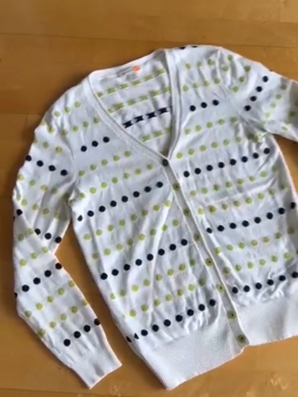 SPANNER Polka Dot Vintage Golf Cardigan, White, Black, Lime Green, Size L